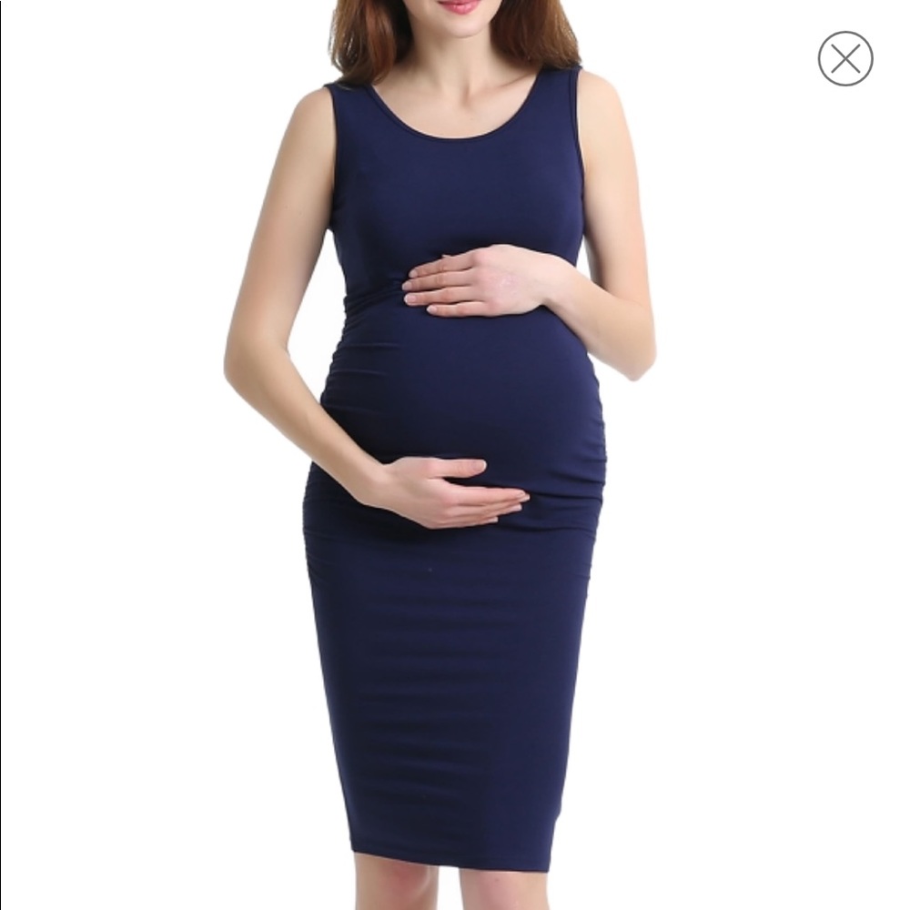 Kimi + Kai Ruched Navy Maternity Tank Dress